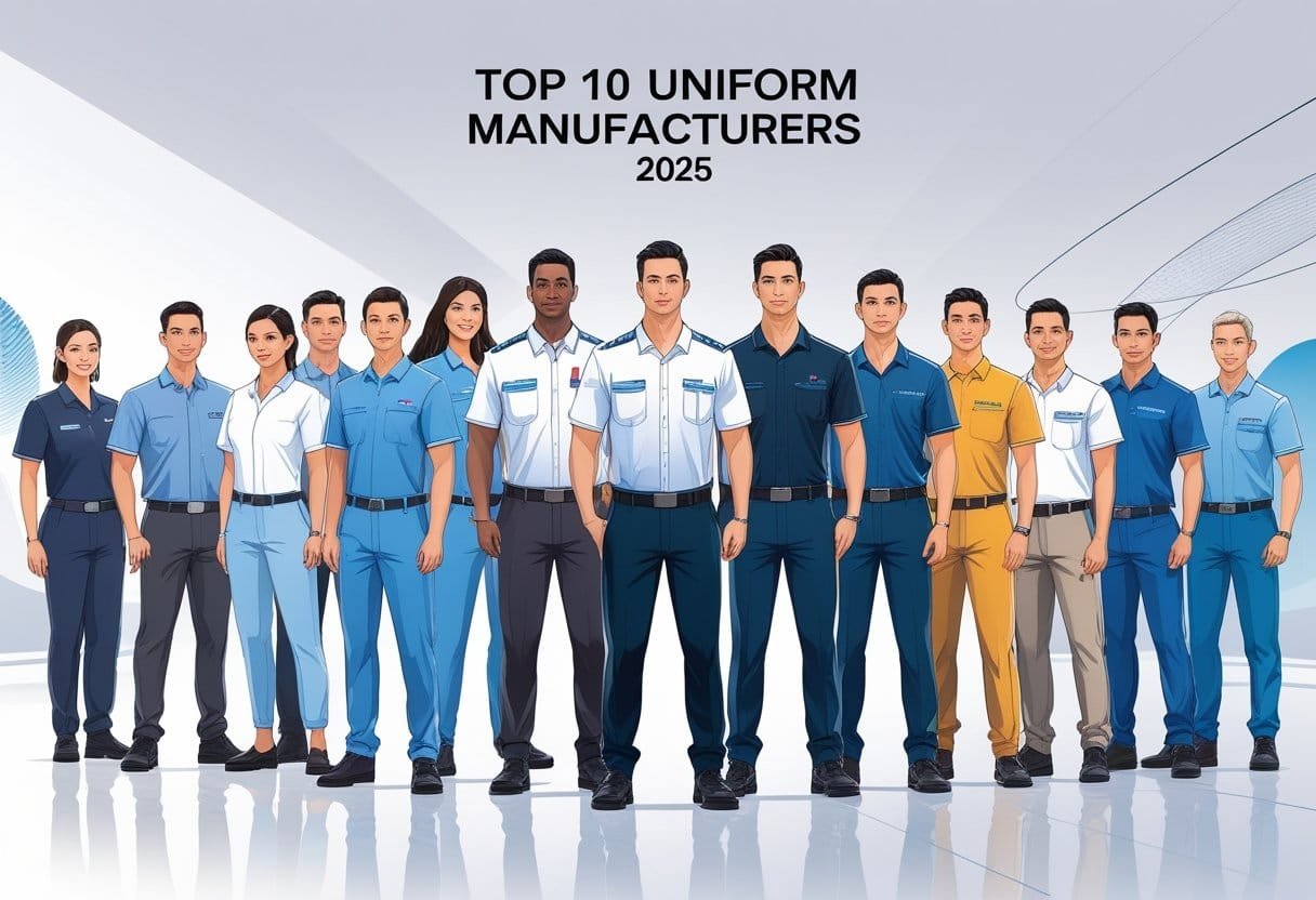 A group of workers wearing different professional uniforms from various industries standing together in a bright, clean space.