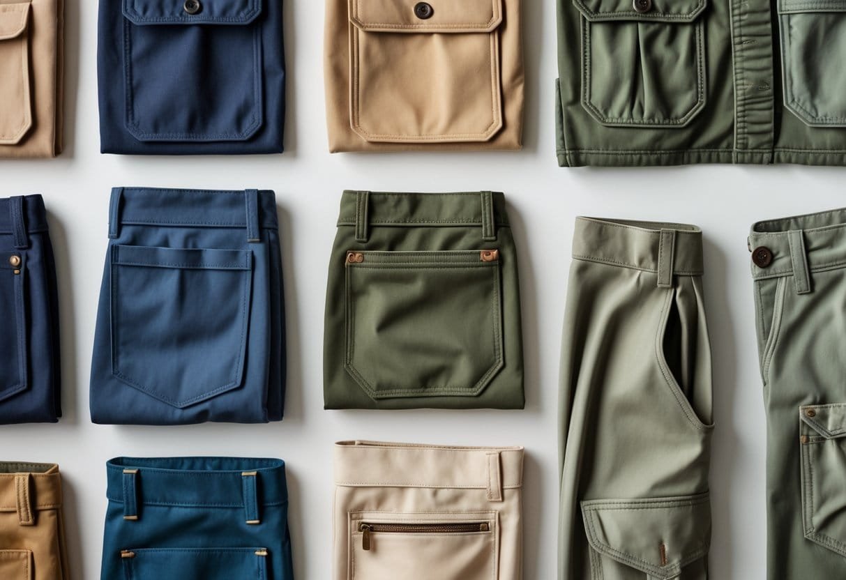 A collection of 21 different types of pockets displayed on various garments, showing their unique shapes and styles.