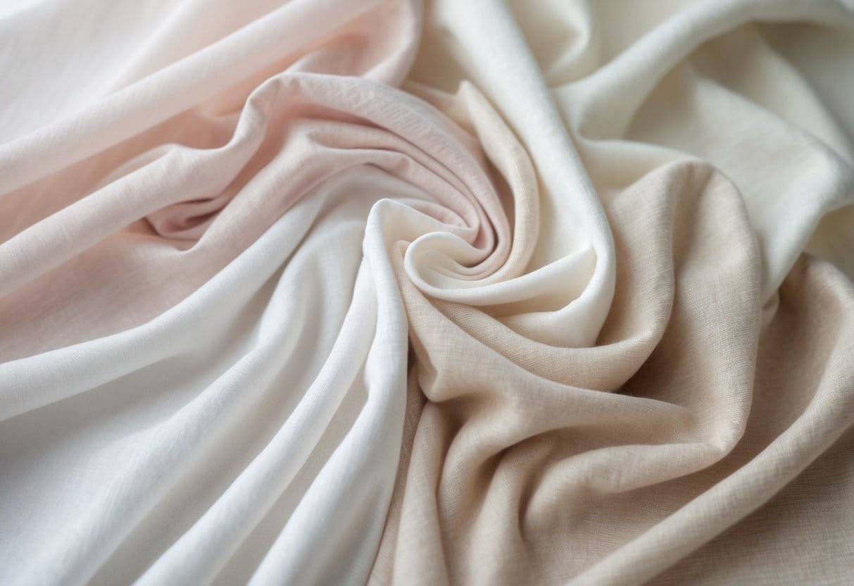 A collection of 29 lightweight Tencel fabric swatches in soft colors arranged neatly on a neutral background.