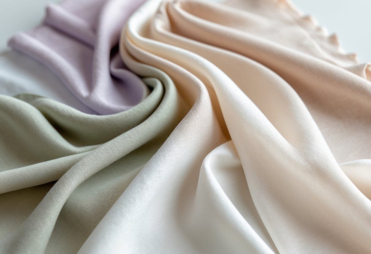 A collection of 29 lightweight Tencel Lyocell fabric swatches arranged neatly on a neutral background.