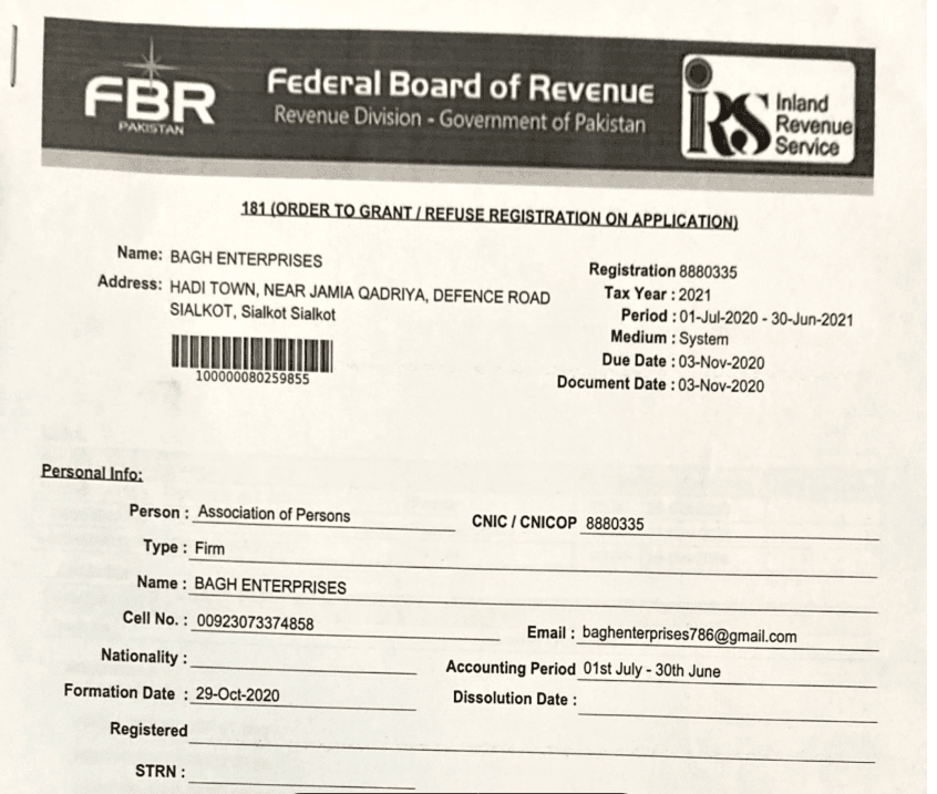 fbr certificate