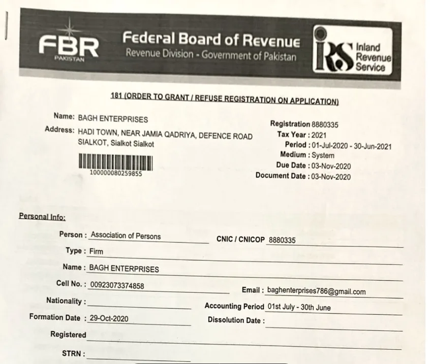 fbr certificate