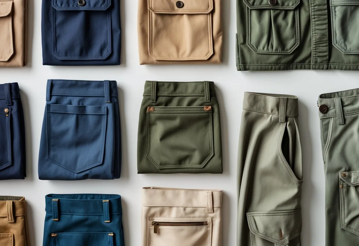 A collection of 21 different types of pockets displayed on various garments, showing their unique shapes and styles.