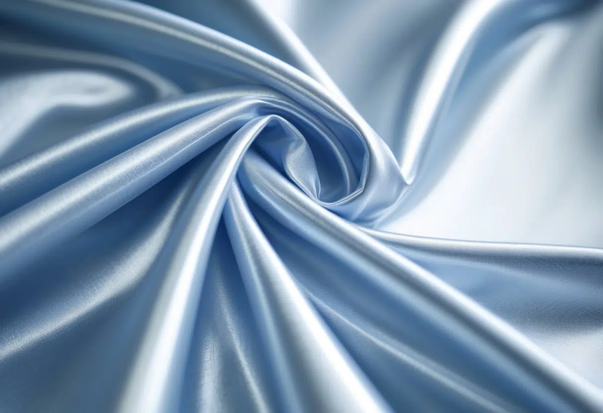 Close-up of smooth, shiny nylon fabric with gentle folds showing its texture and sheen.