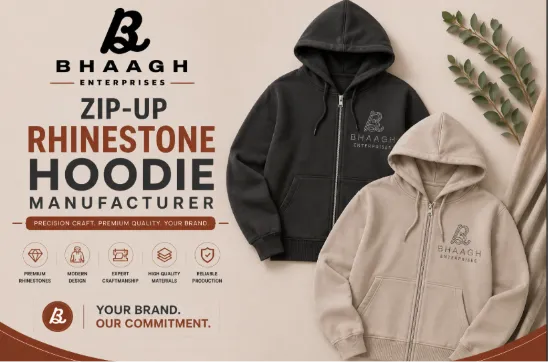 Baagh Enterprises Zip Up Rhinestone Hoodie Manufacturer